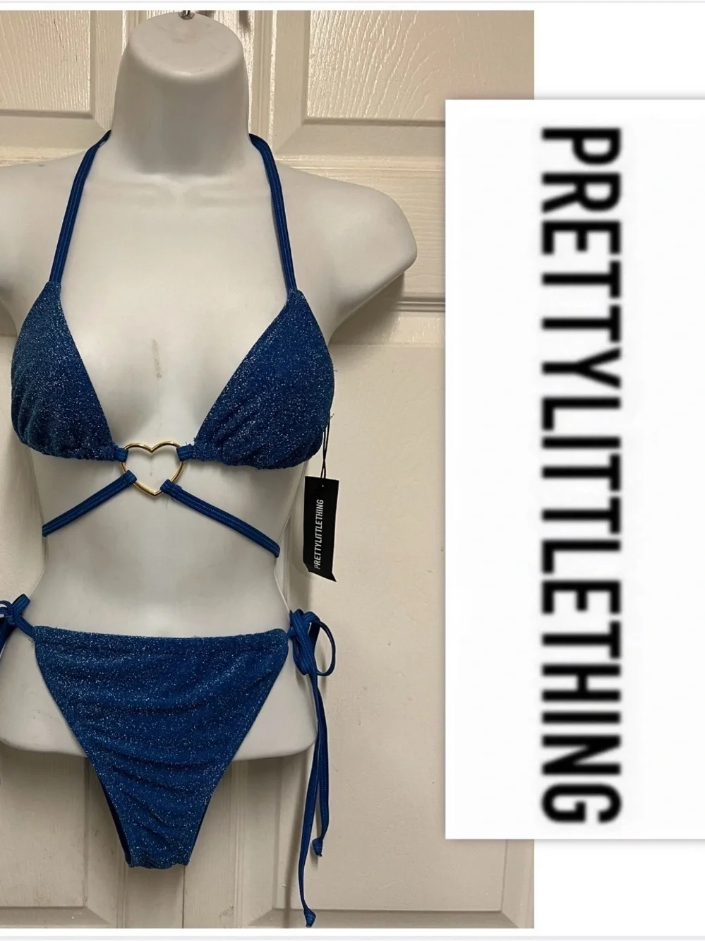 PrettyLittleThing Heart Trim Glitter Triangle Bikini Set